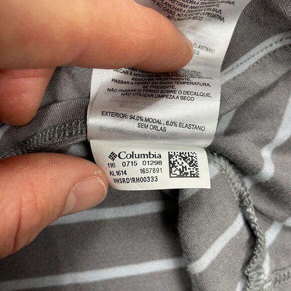 Columbia T Shirt Top Womens Small Gray Striped Pockets Round Neck Short Sleeve - Picture 6 of 12